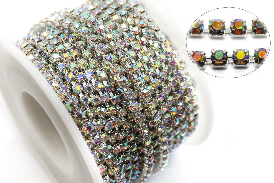 Стразовий ланцюг ss10 (2,8 мм) 1 м Crystal AB silver