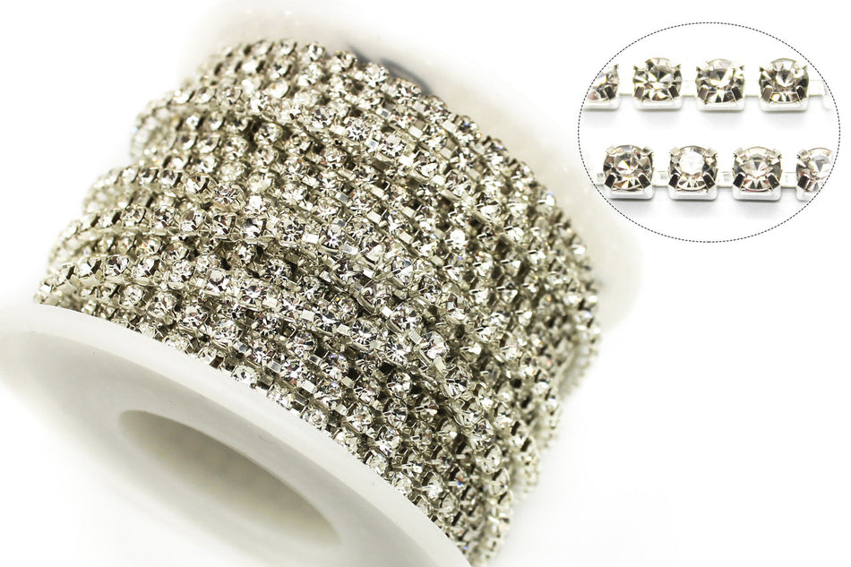 Стразовий ланцюг ss10 (2,8 мм) 1 м Crystal silver
