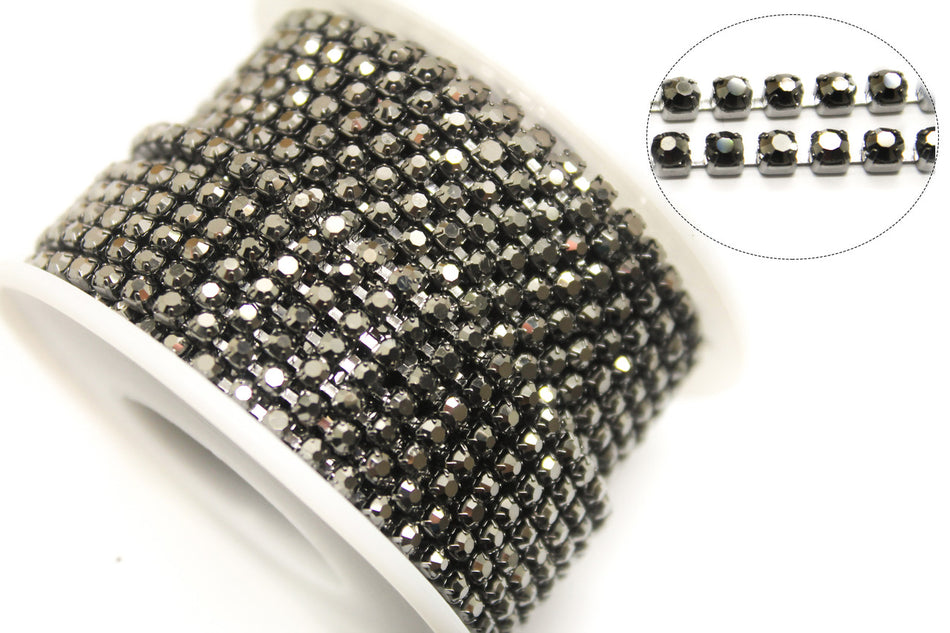 Стразовий ланцюг ss8 (2,5 мм) 1 м Hematite nickel