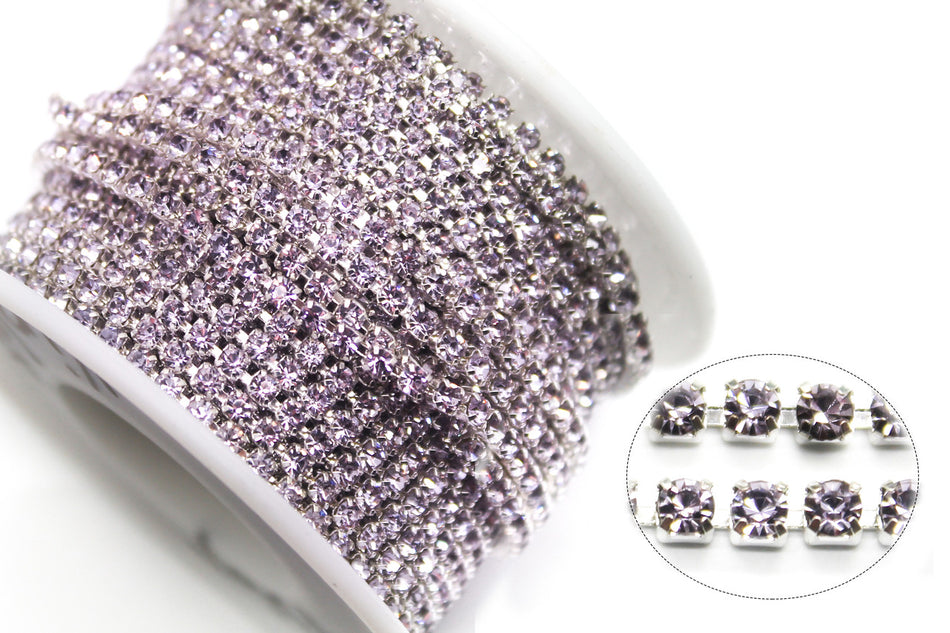 Стразовий ланцюг ss6 (2 мм) 1 м Violet silver