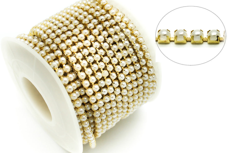 Перлинний ланцюг ss8 (2,5 мм) 1 м White Z24 gold