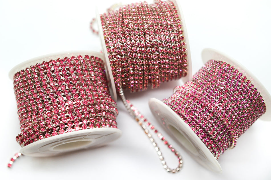 Стразовий ланцюг ss6 (2 мм) 1 м Rose silver