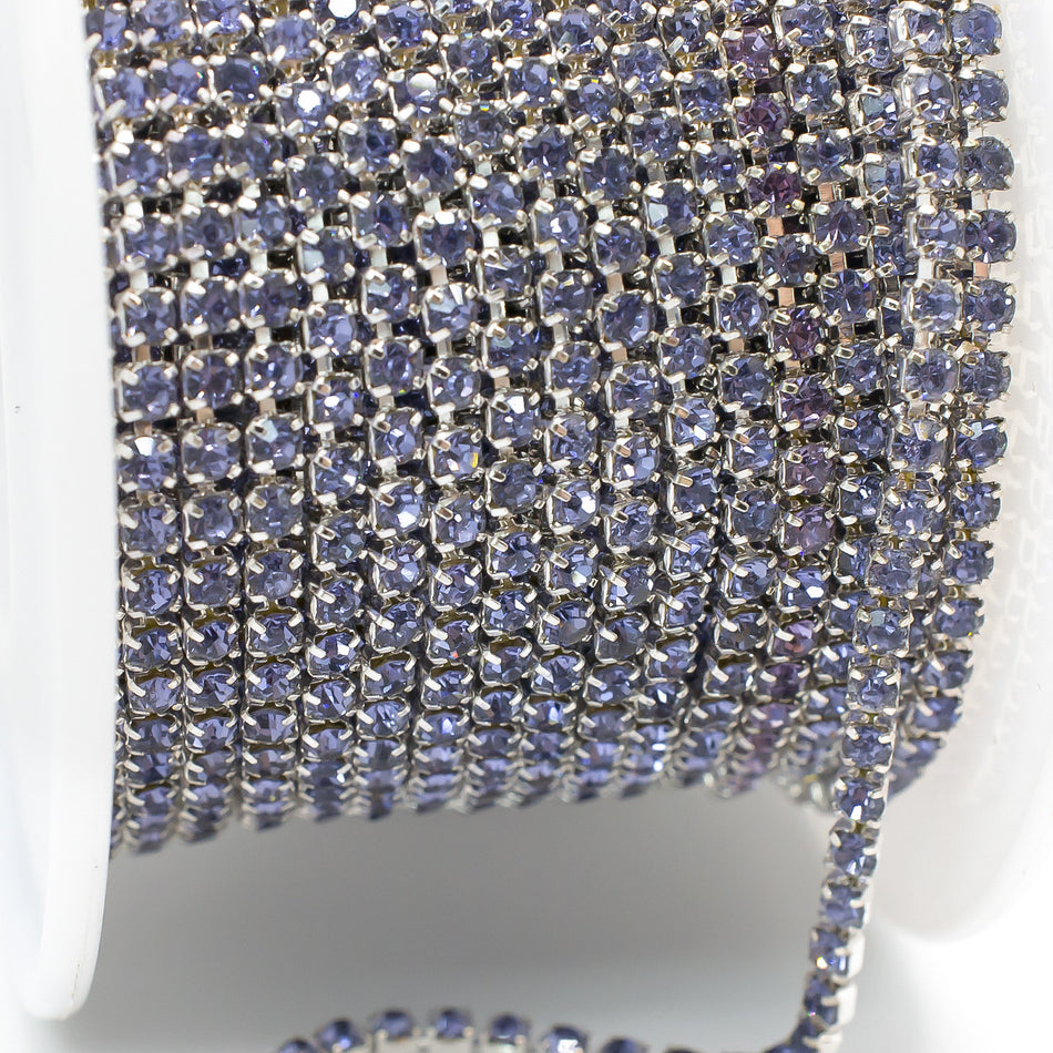 Стразовий ланцюг ss6 (2 мм) 1 м Тanzanite silver
