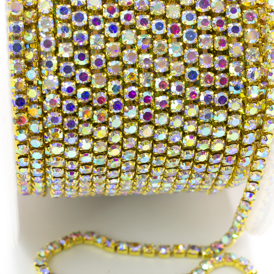 Стразовий ланцюг ss6 (2 мм) 1 м Crystal AB złoty