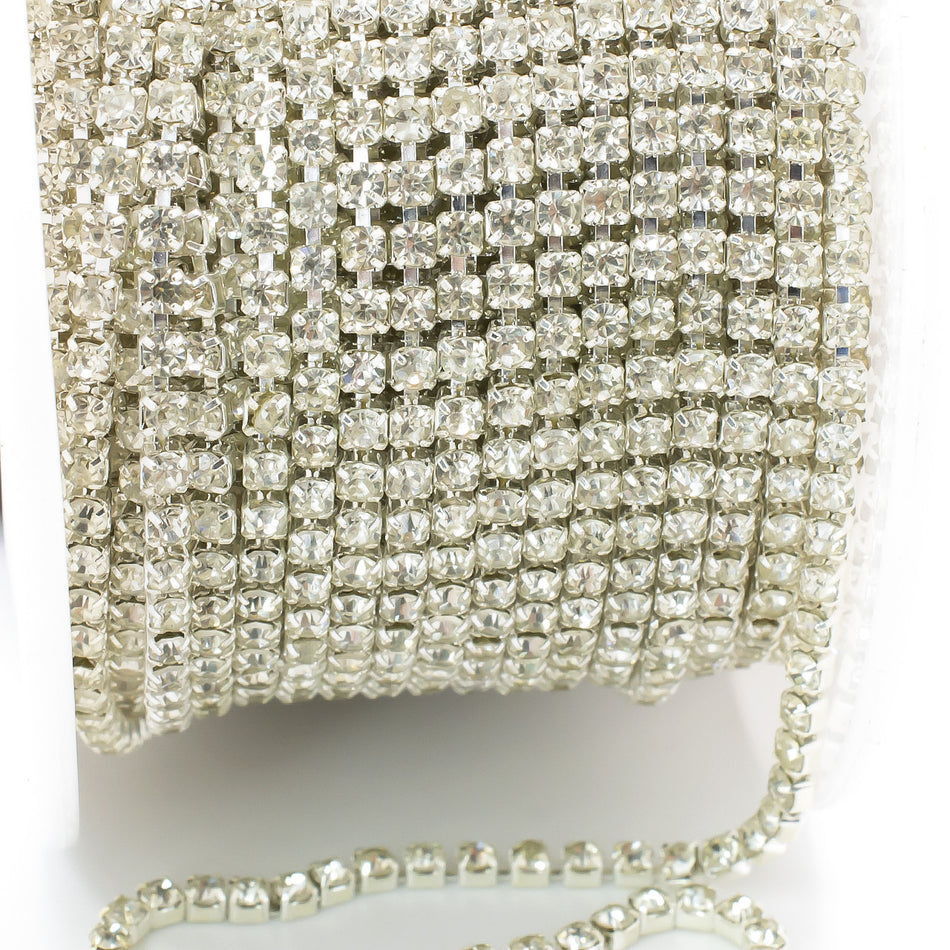 Стразовий ланцюг ss8 (2,5 мм) 1 м Crystal silver