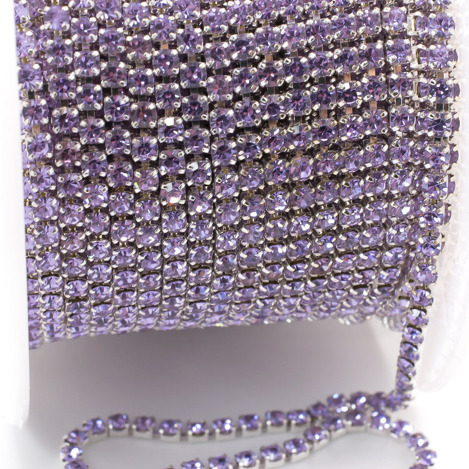 Стразовий ланцюг ss6 (2 мм) 1 м Violet silver