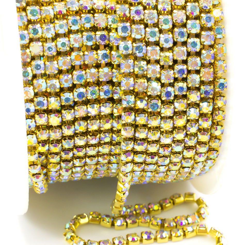 Стразовий ланцюг ss10 (2,8 мм) 1 м Crystal AB gold