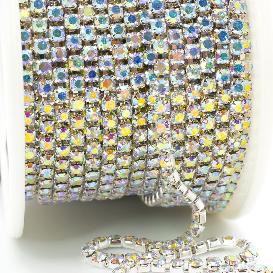 Стразовий ланцюг ss8 (2,5 мм) 1 м Crystal AB silver