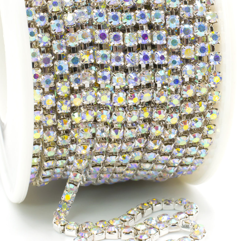 Стразовий ланцюг ss10 (2,8 мм) 1 м Crystal AB silver