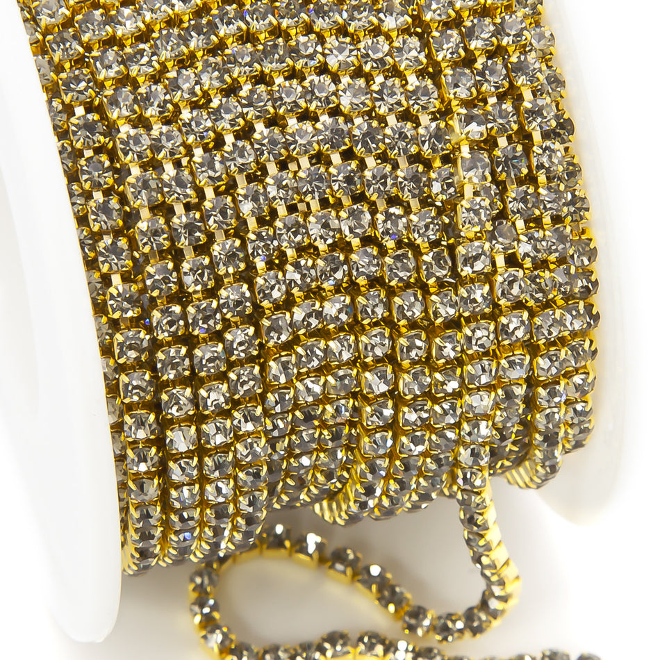 Стразовий ланцюг ss8 (2,5 мм) 1 м Black diamon gold