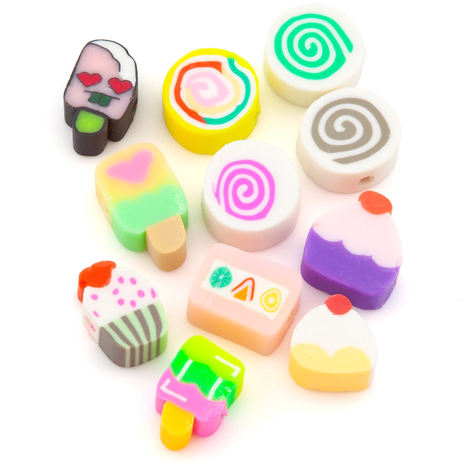 Намистини з полімерної глини Cake Candy 9-12х4-5 мм Різні кольори 10 шт.