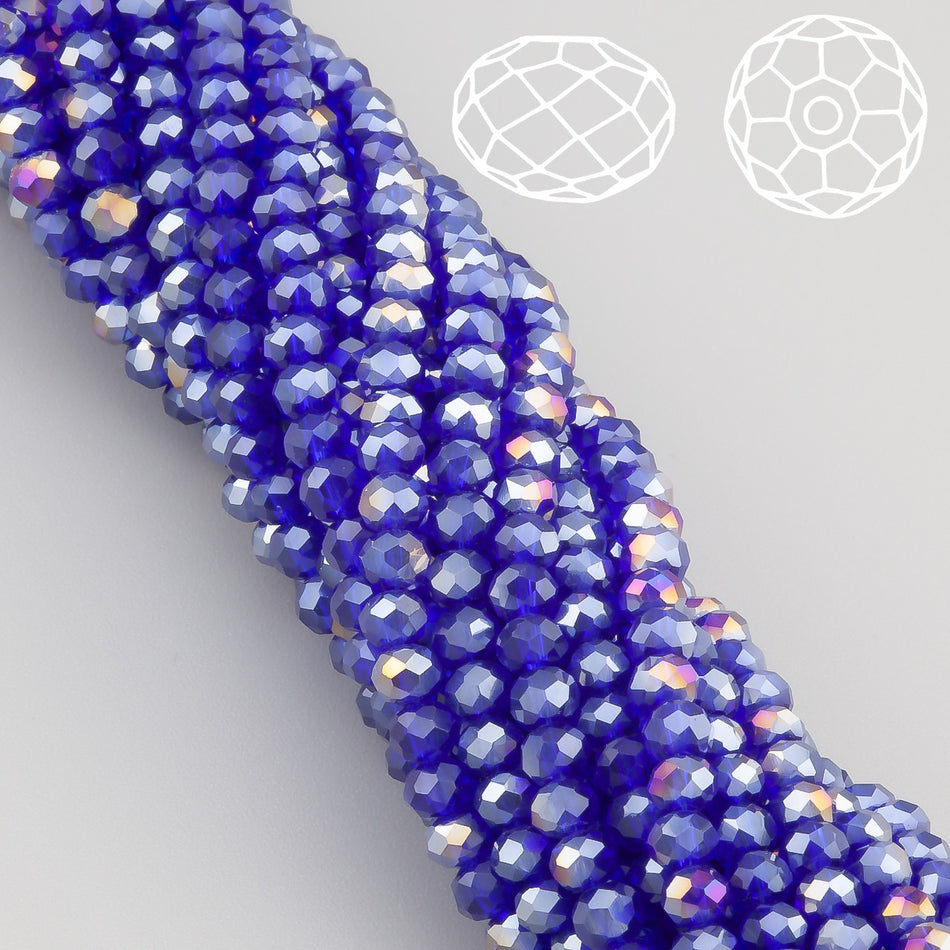 Nogi Swarovski огранювання рондель 4х3,5 мм 42 см (+-120 шт.) Сапфір АВ прозорий