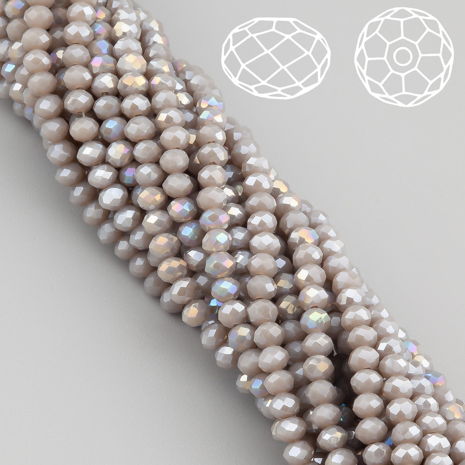 Nogi Swarovski огранювання рондель 3,5х3 мм 34 см (+-124 шт.) Бежево-сірий АВ непрозорий