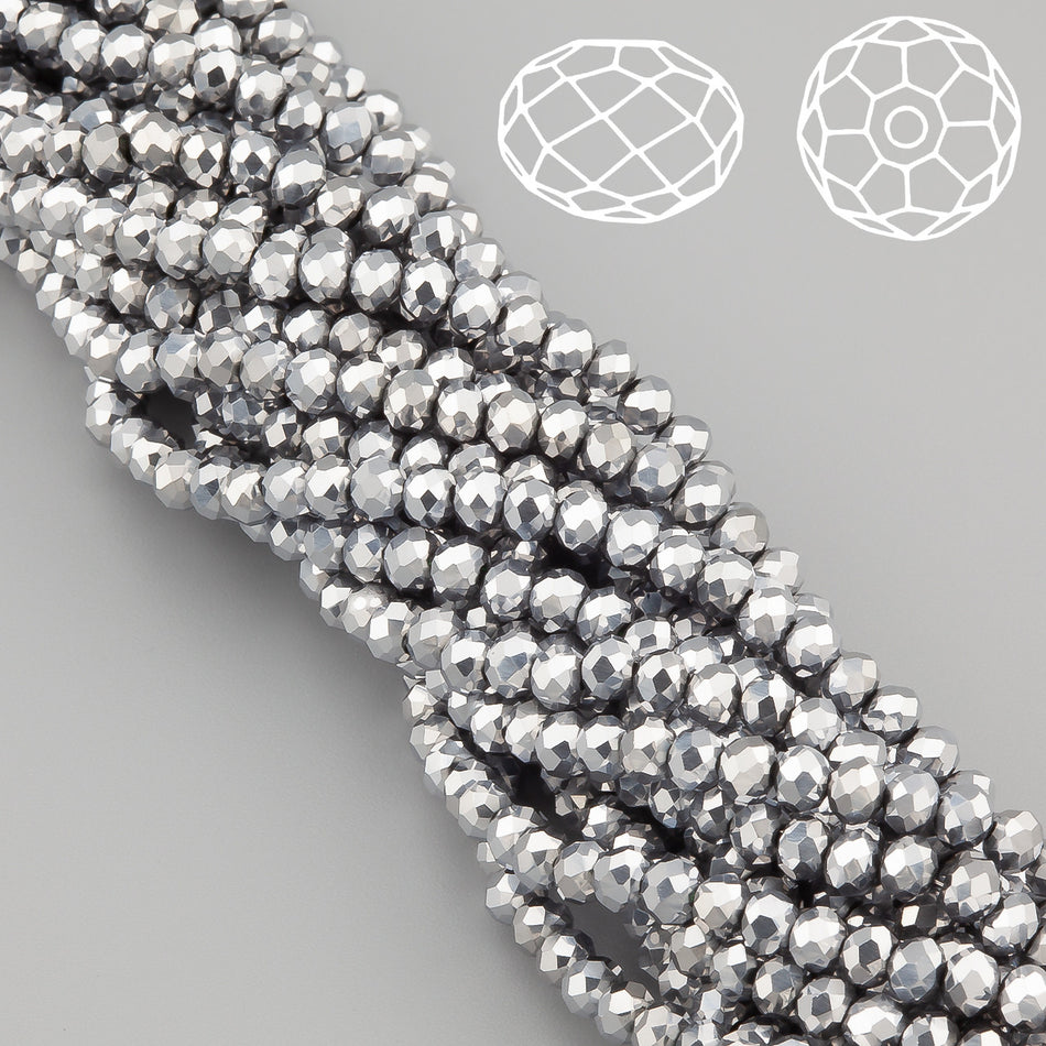 Намистини Swarovski огранювання рондель 4х3,5 мм 42 см (+-120 шт.) Сріблястий металік