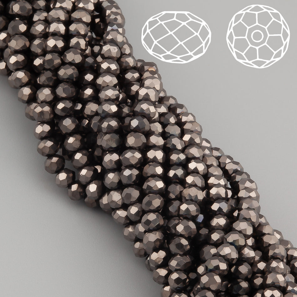 Nogi Swarovski огранювання рондель 4х3,5 мм 42 см (+-120 шт.) Гематитовий металік