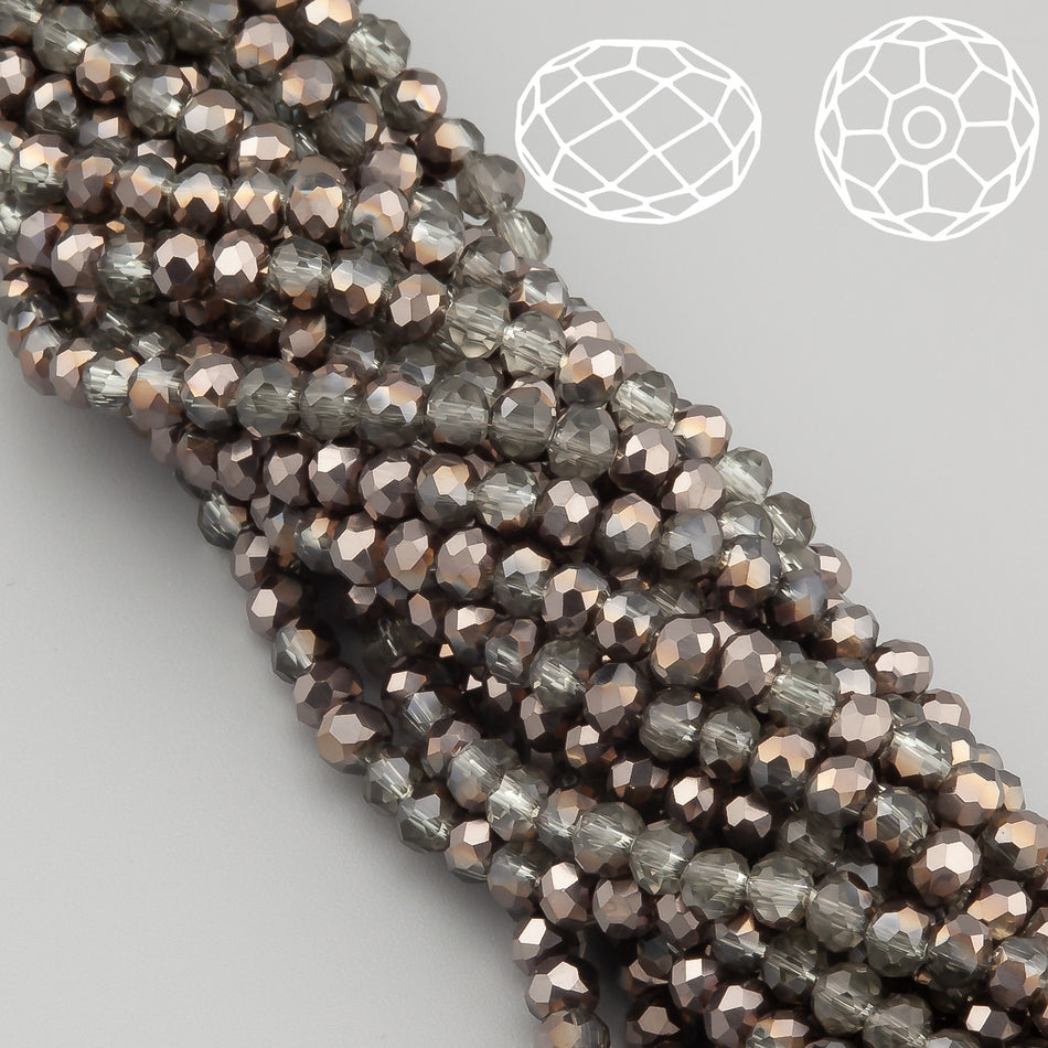 Nogi Swarovski огранювання рондель 4х3,5 мм 42 см (+-120 шт.) Гематитовий напівпрозорий металік