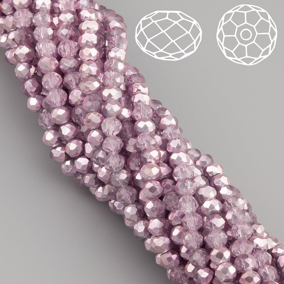 Nogi Swarovski огранювання рондель 4х3,5 мм 42 см (+-120 шт.) Бузковий напівпрозорий металік