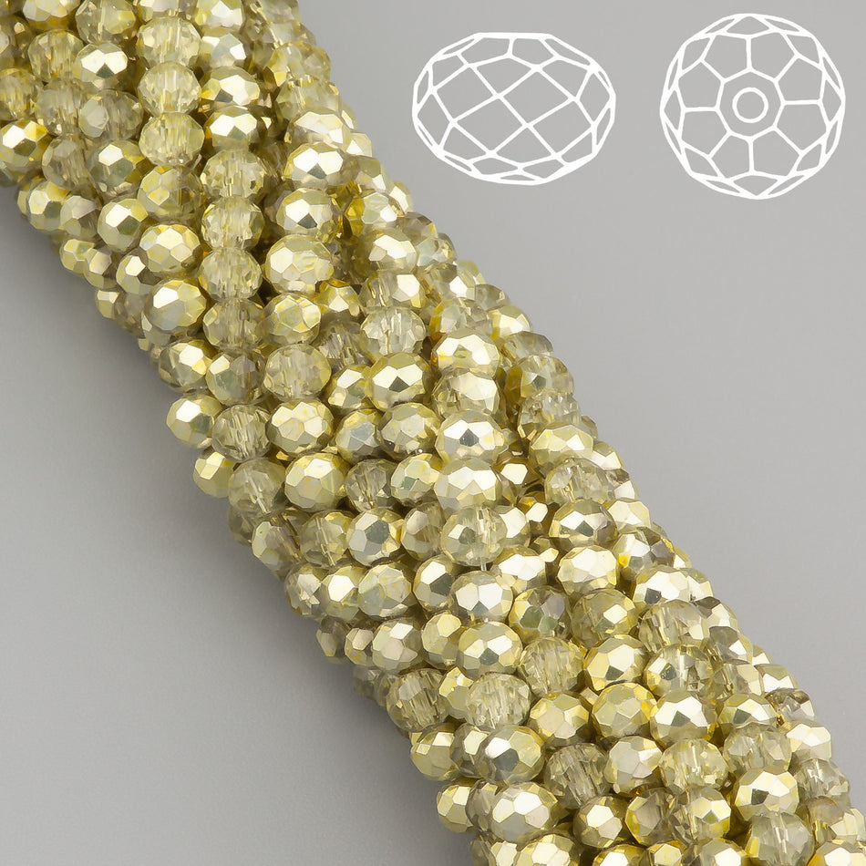 Nogi Swarovski огранювання рондель 4х3,5 мм 42 см (+-120 шт.) Оливково-жовтий напівпрозорий металік