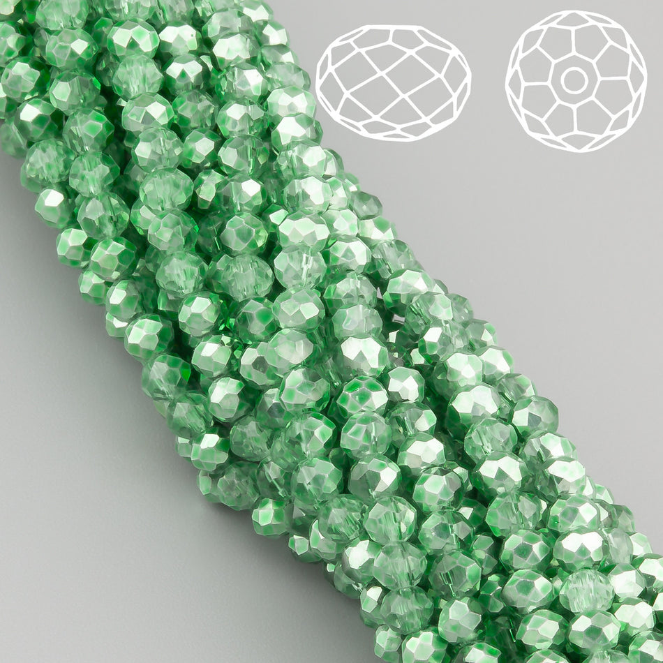 Намистини Swarovski огранювання рондель 3,5х3 мм 34 см (+-124 шт.) Оливково-зелений напівпрозорий металік