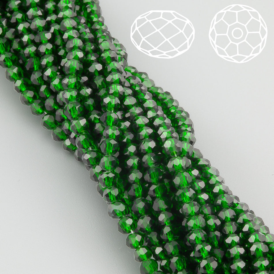 Nogi Swarovski огранювання рондель 8х6 мм 42 см (+-65 шт.) смарагдовий прозорий