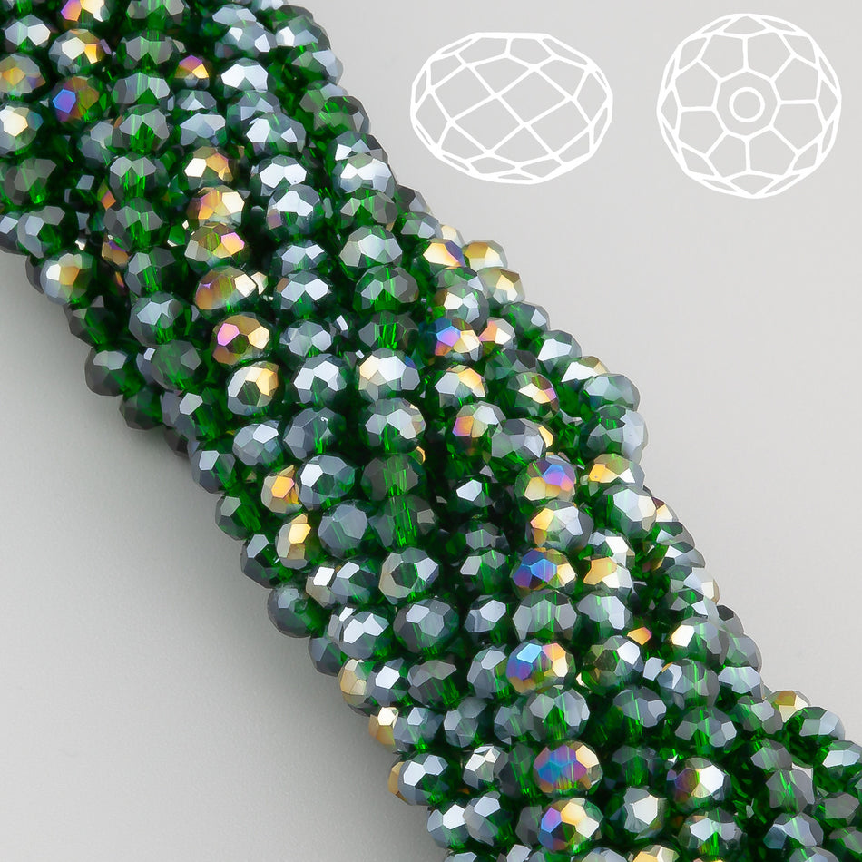Nogi Swarovski огранювання рондель 4х3,5 мм 42 см (+-120 шт.) смарагдовий АВ прозорий