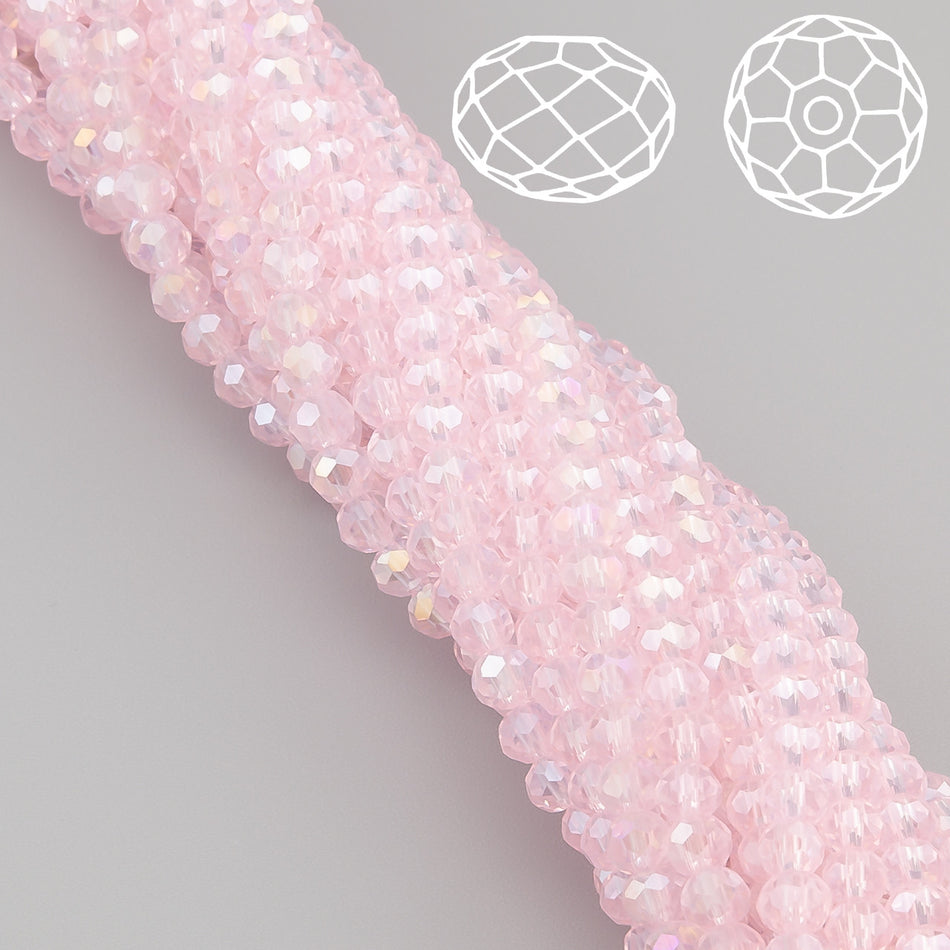 Nogi Swarovski огранювання рондель 4х3,5 мм 42 см (+-120 шт.) Рожевий світлий АВ прозорий