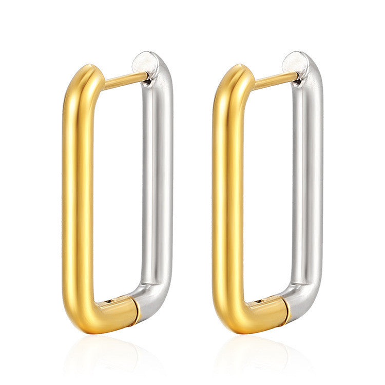 Сережки Конго Rectangular Duo нерж.сталь 26х16х3 мм 1 пара Золотистий/Платиновий