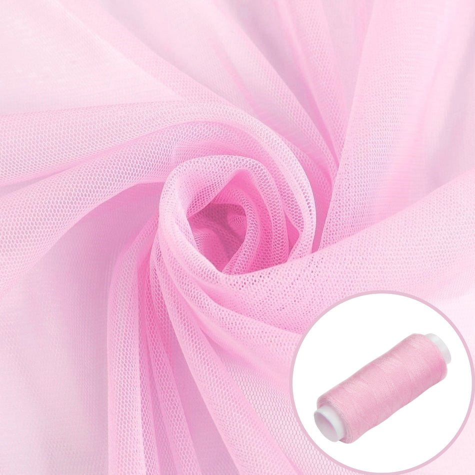Тканина фатин м'який євросітка LuxFabric нейлон 1,60 м 1 м + Нитка поліестер 360 м 1 шт. Рожевий світлий