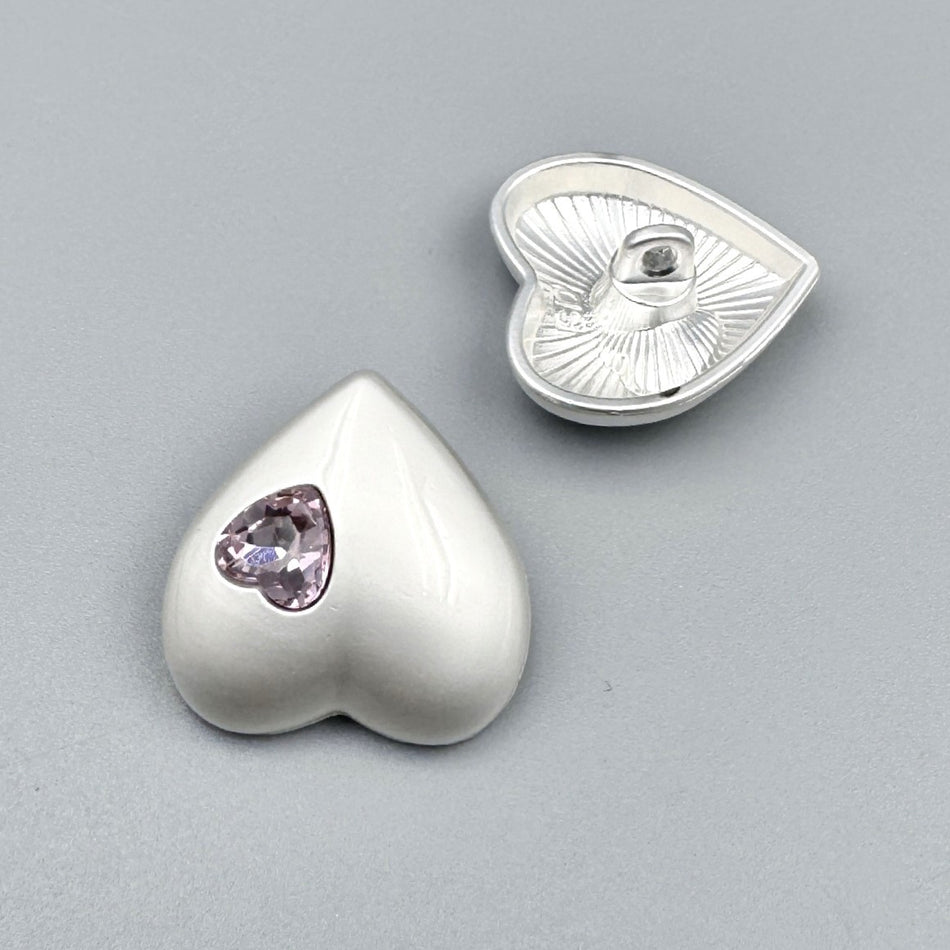 Гудзик Heart Diamond LuxFabric на ніжці метал 16х16 мм 1 шт. Сріблястий/рожевий