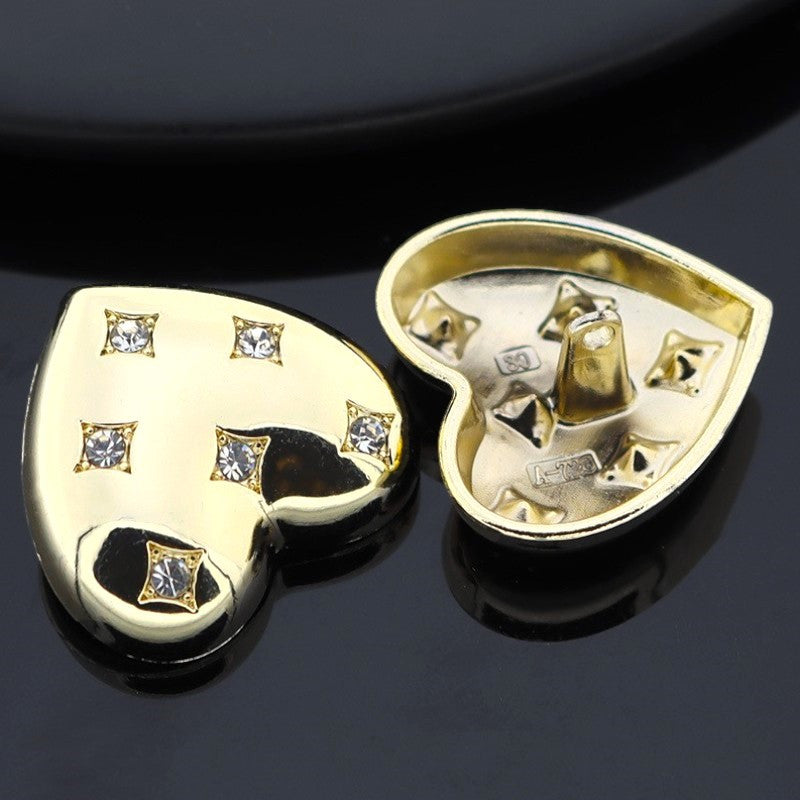 Гудзик Heart Six Diamonds LuxFabric на ніжці метал 23х21 мм 1 шт. Золотистий яскравий