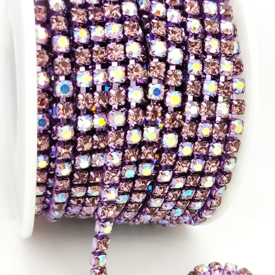 Стразовий ланцюг ss12 (3 мм) 1 м Fioletowy АВ liliowy