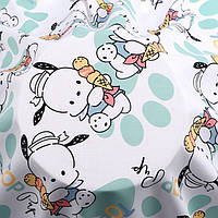 Тканина 100% віскоза LuxFabric 153 г/м² 1,45 м 1 м принт Pochacco ice cream green